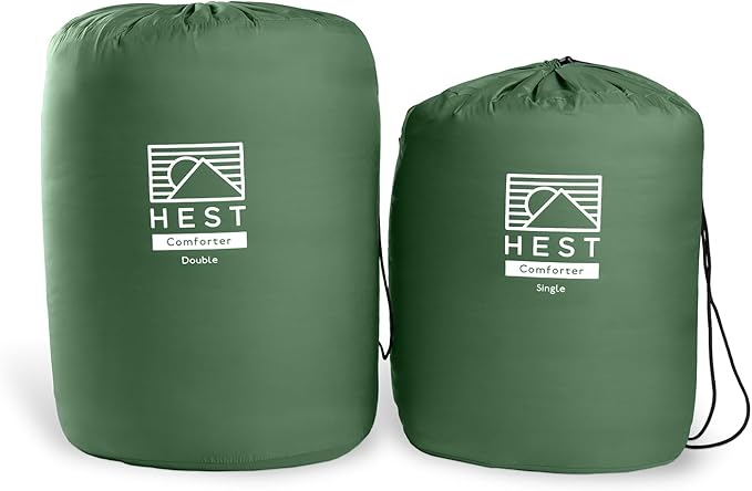 HEST Packable Comforter for Camping Single Size - 100% Recycled Polyester Fill and Premium Quiet Fabric - Perfect for Hiking Backpacking &amp Outdoor Adventures