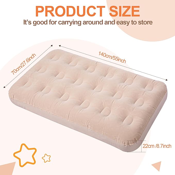Geetery Kids Air Mattress Toddler Inflatable Airbed 55x27.6x8.7 Inch Foldable Comfort Flocked Blow up Bed with Patch Kit Portable Sleepover Mattresses for Home Travel Camping Party(Beige 4 Pcs)