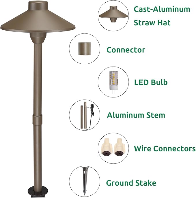 Lumina Lighting® Low Voltage Landscape Lighting Cast-Aluminum Path and Area Light Warm White 3W G4 LED Bulb and ABS Ground Stake Included for Yard Walkway Lawn PAL0106-BZLED4 (Bronze 4-Pack)
