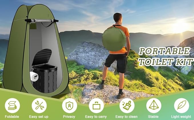 Portable Toilet Kit Camping Toilet with Pop-Up Privacy Tent Toilet Bags Washable Portable Outdoor Showers Changing Rooms