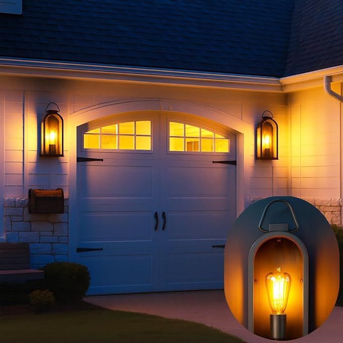 Vintage Outdoor Wall Light Fixtures (2 Pack) - Dark Brown Porch Lantern/Exterior Wall Sconce Glass Shade Sturdy Metal Frame Waterproof &amp Anti-Rust for Entryway/Garage/Patio/Doorway E26 Socket