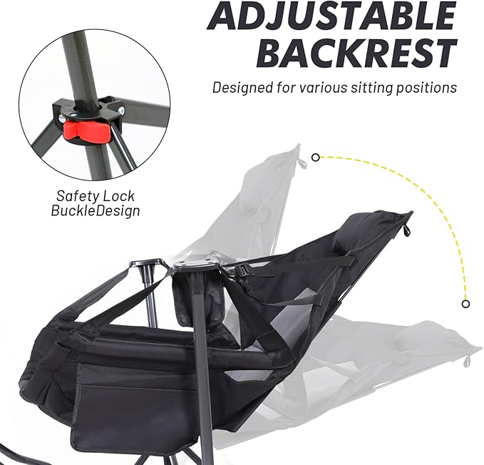CDEN Hammock Chair with Footrest Swinging Camping Chairs Rocking Camping Chair with Detachable Footrest Cup Holder Side Pocket Armrest Foldable for Picnic Travel Festival (Black 1 Pack)
