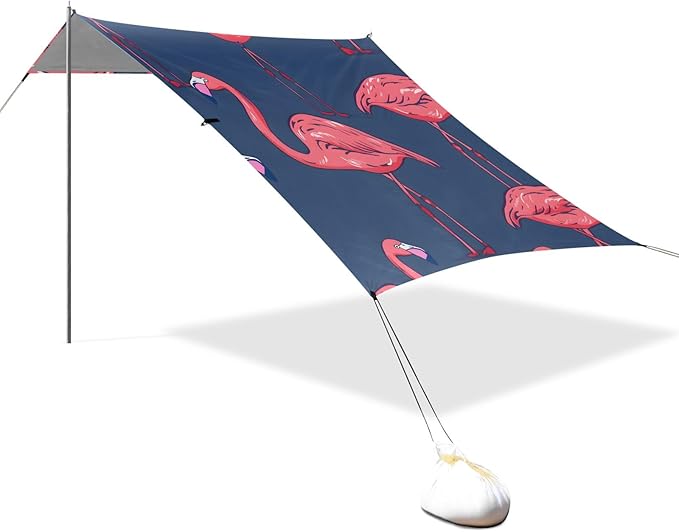 Flamingo Cute Cartoon Camping Sun Shelter Beach Tent Portable Beach Sun Shade Outdoor Canopy for Camping Trips Fishing Picnic