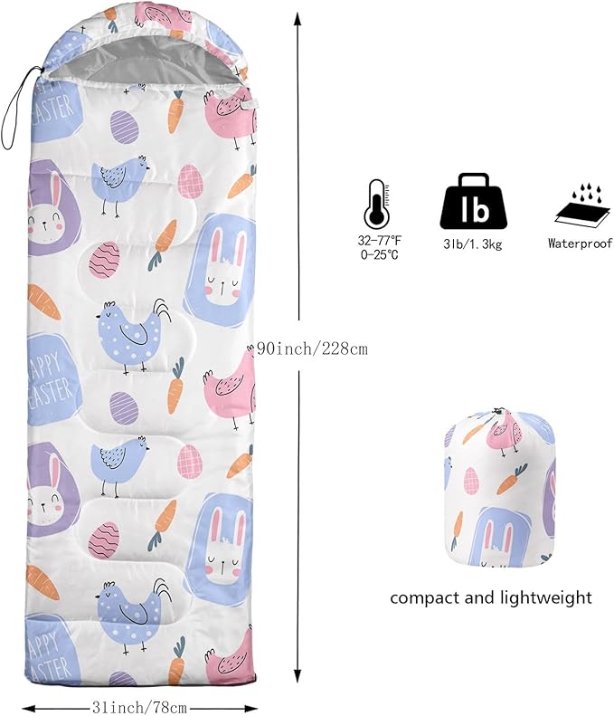 Kids Sleeping Bag for Boys GirlsCute Puppy Print-Lightweight Warm Portable Outdoor Indoor-Waterproof Cold Weather Resistant Sleeping Bag for Camping Hiking