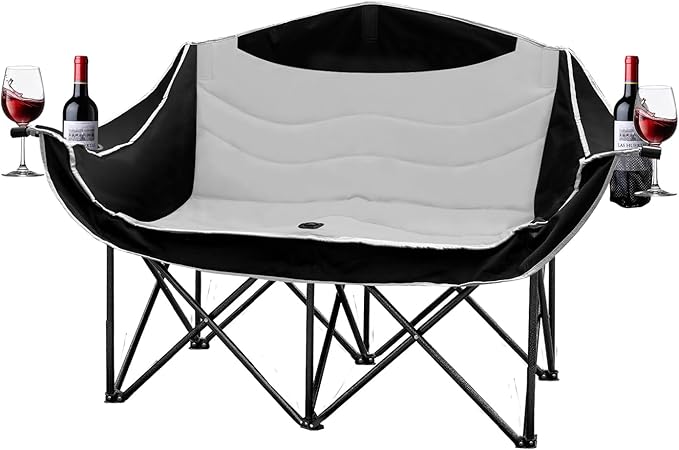 Outdoor Fully Padded Double Camping ChairBeach Folding Loveseat Camping Couch Double Duo Chair Patio Heavy Duty Quad Fold Chair Arm Chair with Cup Hold
