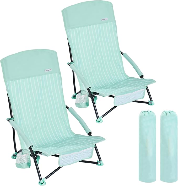 SUNNYFEEL Folding Beach Chair High Back Beach Chairs for Adults Lightweight Portable Camp Chair 300lbs Heavy Duty with Carry Bag Cup Holder for Outdoor Travel Picnic Concert 2 Pack Green