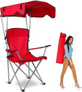 Camp Chair with Shade Canopy Heavy Duty Folding Camping Lawn Chair with Cup Holder UPF 50+ Sun Protection Portable Beach Lounge Chair for Outdoor Sports Support 330 LBS (Red)