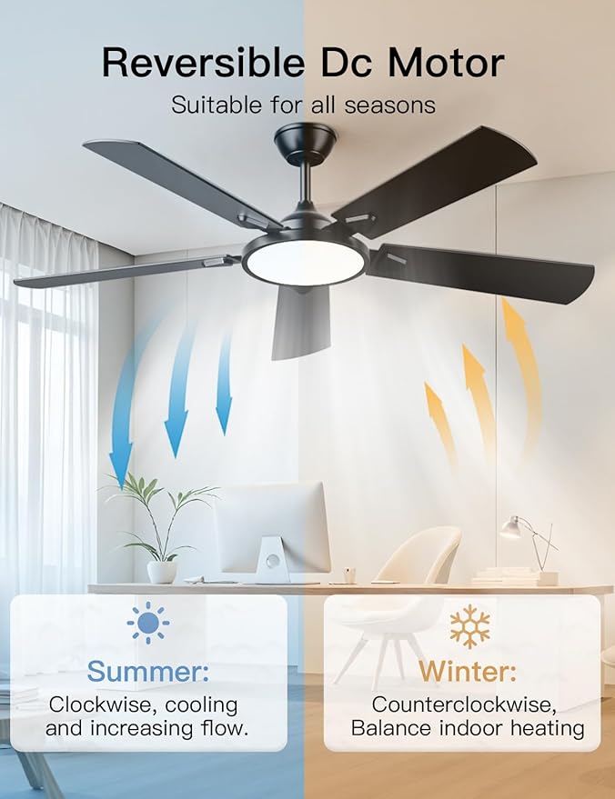OJX Ceiling Fans with Lights 52 inch Ceiling fan with Light and Remote/APP Control 3CCT Quiet DC Reversible Dimmable Modern Ceiling Fan for Bedroom Living Room Kitchen Indoor/Outdoor Use