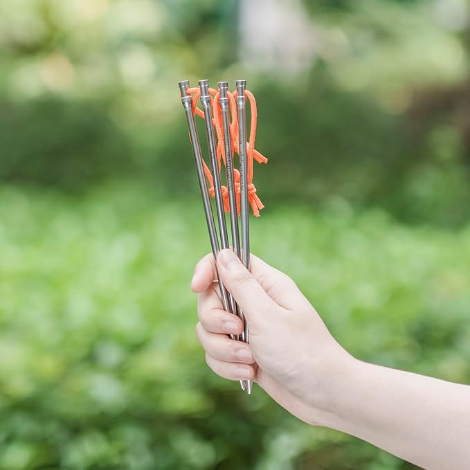 iBasingo 8 Pieces/lot Titanium Alloy Tent Nails Outdoor Camping Tent Stakes Lengthen Tent Pegs 20CM with Rope A-Ti4006P