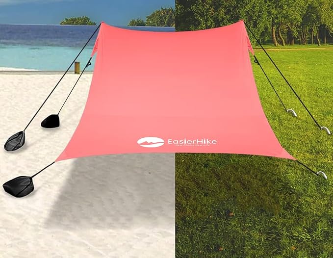 Beach Canopy Windproof Design Sun Shelter UPF50+ Portable Family Tent with 6 Sandbags Anchors 8x8 FT 2 Pole Pop Up Outdoor Shelter for Beach Camping Fishing Backyard
