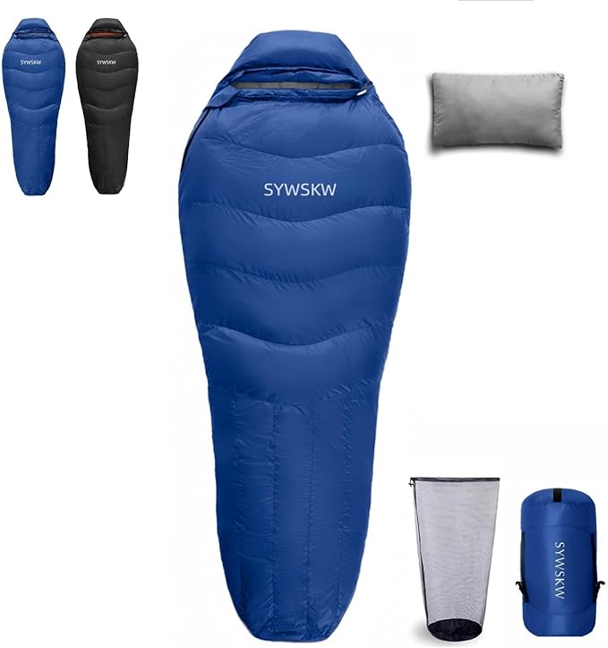 Down Sleeping Bag with Pillow for Backpacking15℉ 5℉ 0℉ Wide Down Sleeping Bag (86.6 in x 33.5 in) for AdultsYouth Camping and Hiking Outdoor with 680FP Duck Down