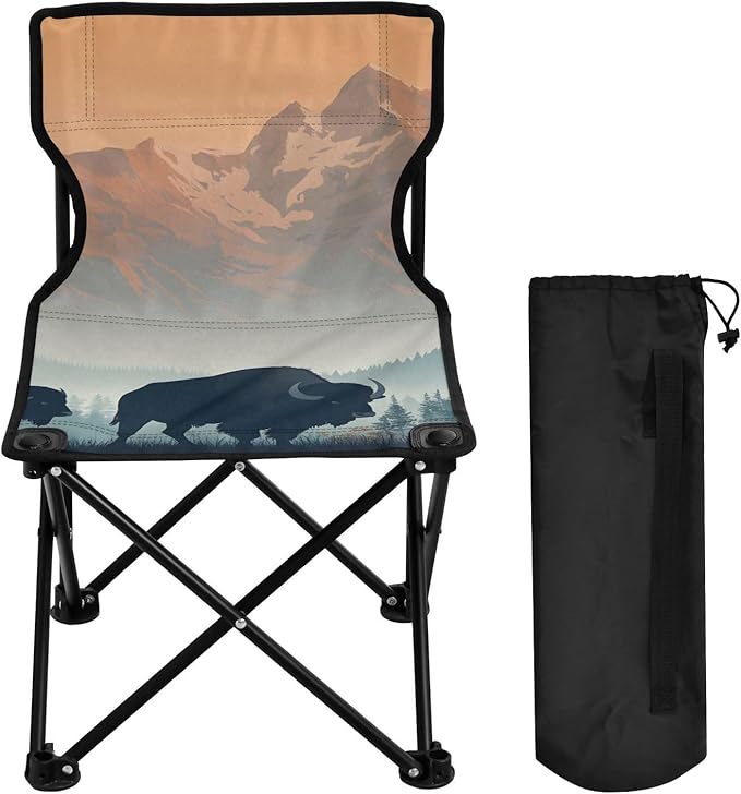 Yaks in Forest Portable Camping Chairs Folding Chair - Durable Oxford Fabric Lightweight Iron Frame Easy Fold Design - Ideal for Outdoor Activities Camping Fishing and Travel