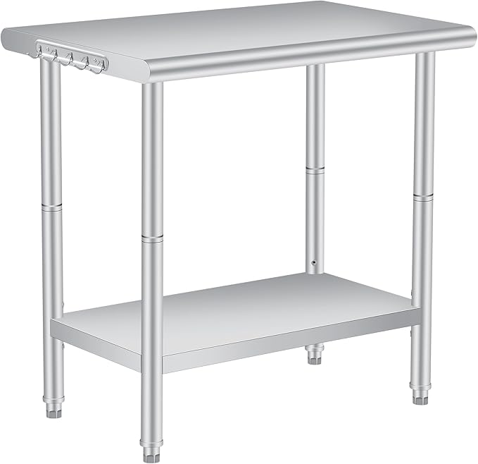 36 x 24 Inch Stainless Steel Prep Table Commercial Worktables &amp Workstations with Adjustable Undershelf Heavy Duty Kitchen Island for Restaurant Kitchen Laundry