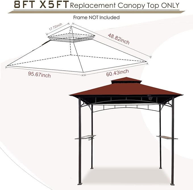Grill Gazebo Replacement Canopy Roof – Hugline 5x8 Outdoor Grill Shelter Canopy Top Double Tiered BBQ Tent Cover Fit for Model L-GG001PST-F (Burgundy)