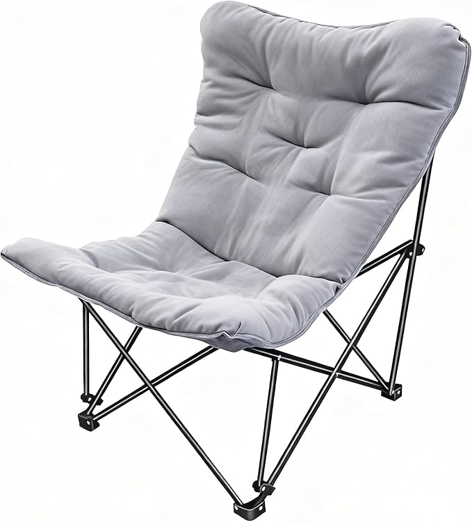 Oversized Padded Camping Chair with High Back Heavy Duty Folding Comfy Chair Butterfly Chair for Adults Lawn Patio Outdoor