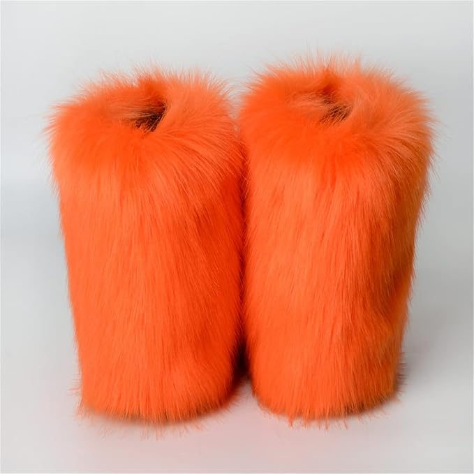 Womens Furry Faux Fur Booties Winter Warm Snow Ankle Boots Fuzzy Fluffy Furry Mid Calf Boots Outdoor Comfy Flat Shoes