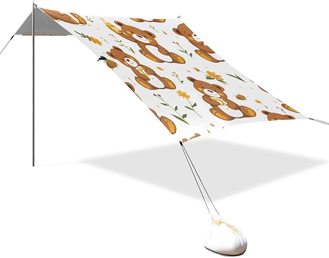 Cute Teddy Bear Camping Sun Shelter Beach Tent Portable Beach Sun Shade Outdoor Canopy for Camping Trips Fishing Picnic