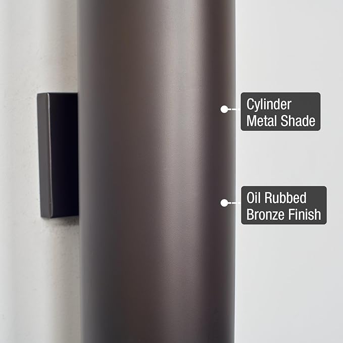 Kira Home Enzo 16 2-Light Modern Indoor/Outdoor Wall Sconce Weatherproof Up Down Light Cylinder Metal Shade + Oil Rubbed Bronze Finish