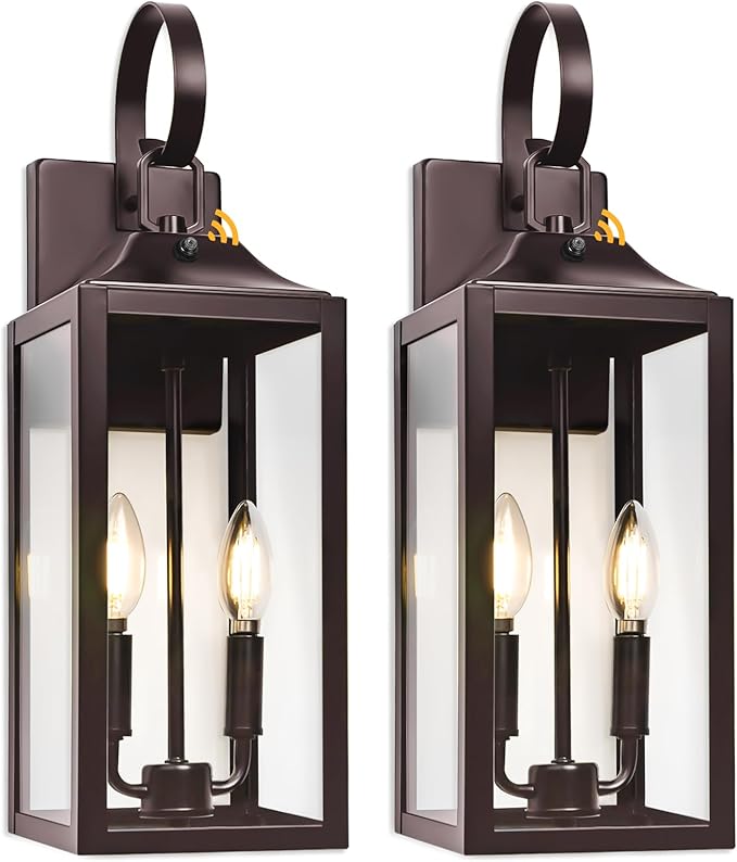 Oil Rubbed Bronze Dusk to Dawn Outdoor Wall Lighting 19 Large Outside Modern Wall Sconce Lantern Industrial Porch Light Wall Mount Waterproof Farmhouse Exterior Lamp 2-Light Brown 2 Pack