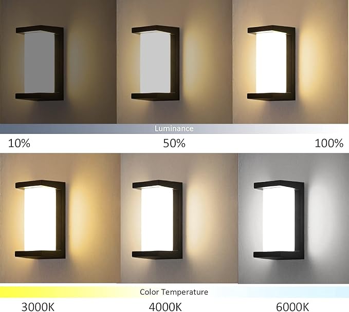 Modern Outdoor Wall Lights18W LED Sconce Aluminum Matte Black House LightIP65 Waterproof for Courtyard Garage Terrace Porch Stairs (Black with remoter)