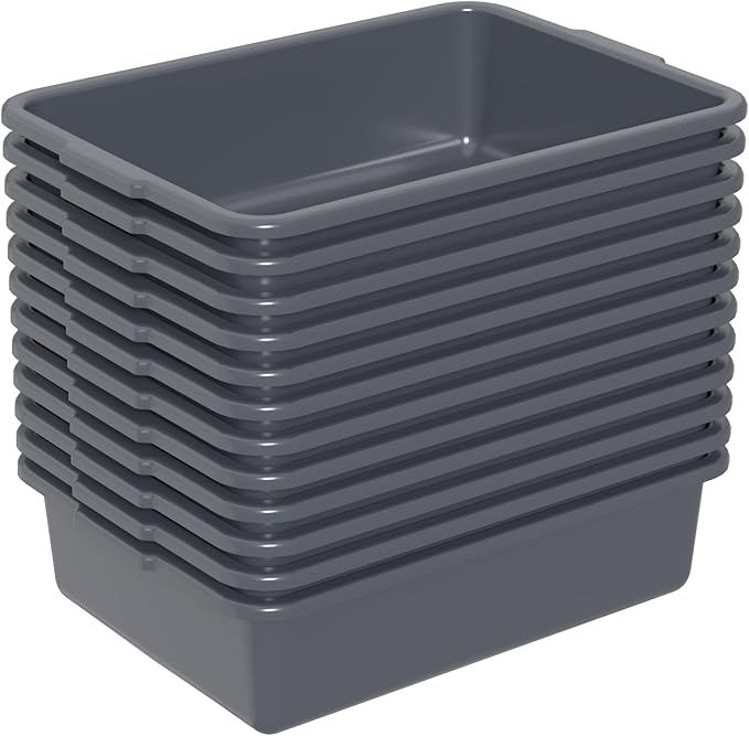 12-Pack Bus Box Commercial 13 L Dishpan Tub for Restaurant Gray Plastic Bus Tubs