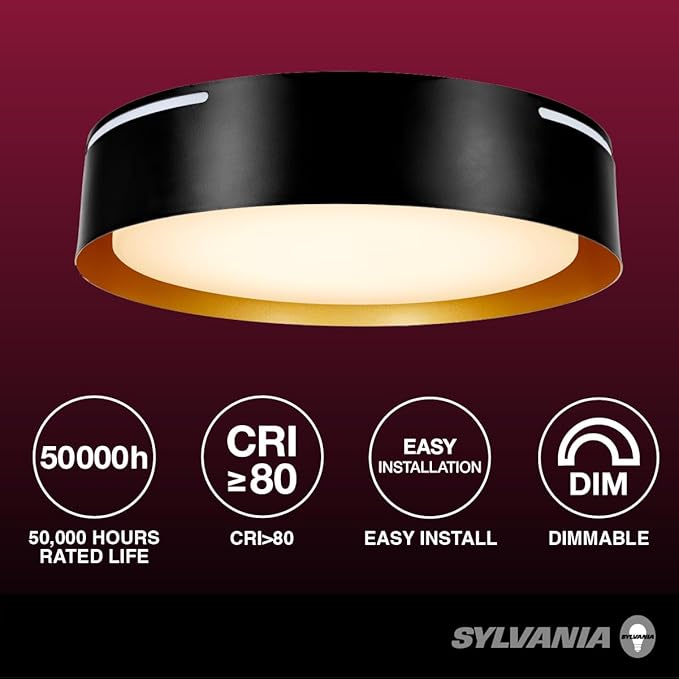 Sylvania 13 Flushmount Ceiling Light Luminaire 42.5W 5 CCT 2700/3000/3500/4000/5000K Dimmable 1400 LMS Black/White - 1 Pack (63470)