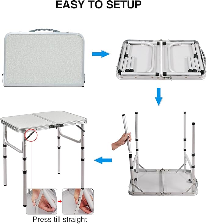 RedSwing 2ft Folding Camping TableSmall Portable Pinic Table Adjustable Height Lightweight Aluminum Camping Table for Outdoor Indoor Hiking Camp