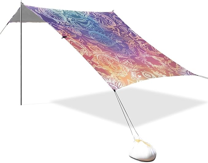 ALAZA Gradient Mandala Beach Tent Sun Shelter UPF50+ Protection Beach Shade Canopy w/ 4 Sandbags for Outdoor Camping Fishing Backyard Fun Picnic 10x9 ft
