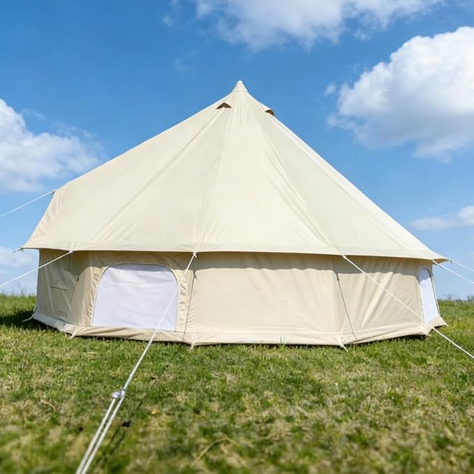 Outdoor Camping 13ft/16.4ft Oxford Bell Tent with Sewn-in Groundsheet for 4-8 Persons Large Glamping 4M/5M Yurt Tent with Stove Jack for Winter Camping