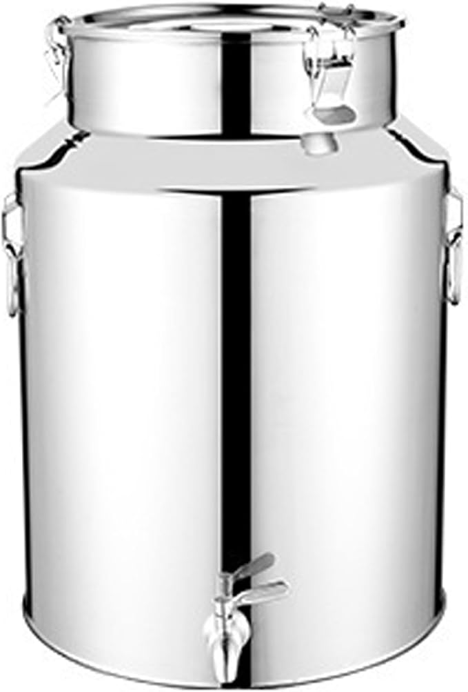 Milk Can 5L Stainless Steel Water Dispenser Honey Bucket Heavy Duty with Spout Locking Sealed Lid and Handle for Wine Cooking Oil Milk Grains
