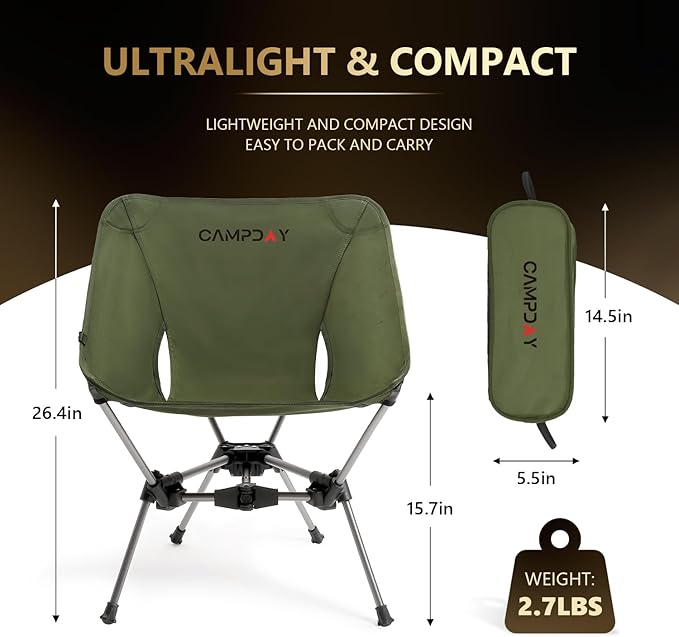 Camping Chair Backpacking Portable Hiking Ultralight Small Lightweight Folding Chair for Outdoor Camp Beach Picnic Concert Supports 330lbs (Green1PCS)