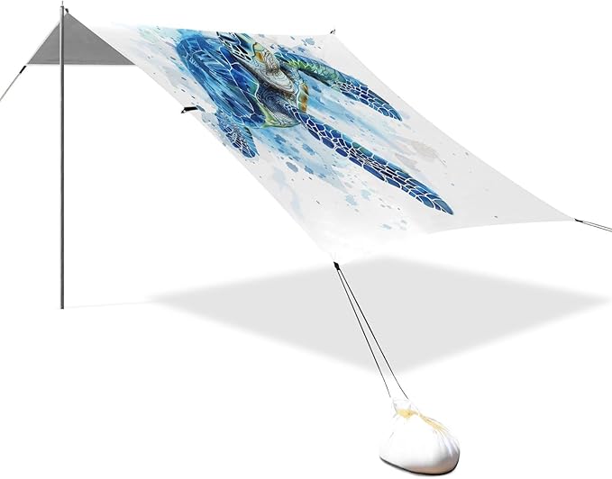 ALAZA Sea Turtle Watercolor Beach Tent Sun Shelter UPF50+ Protection Beach Shade Canopy w/ 4 Sandbags for Outdoor Camping Fishing Backyard Fun Picnic 10x9 ft