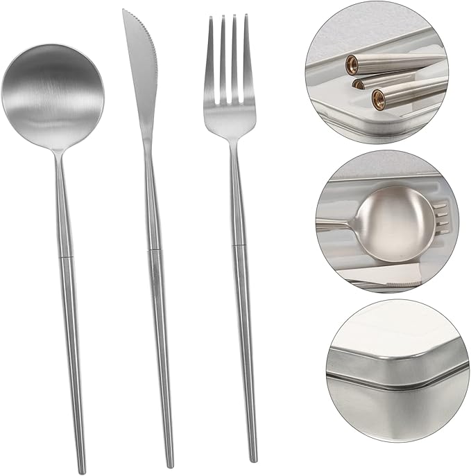 1set Portable Stainless Steel Camping Cutlery Utensils Detachable Fork Spoon Knife for Outdoor Dining Picnic Travel and School Dishwasher Safe