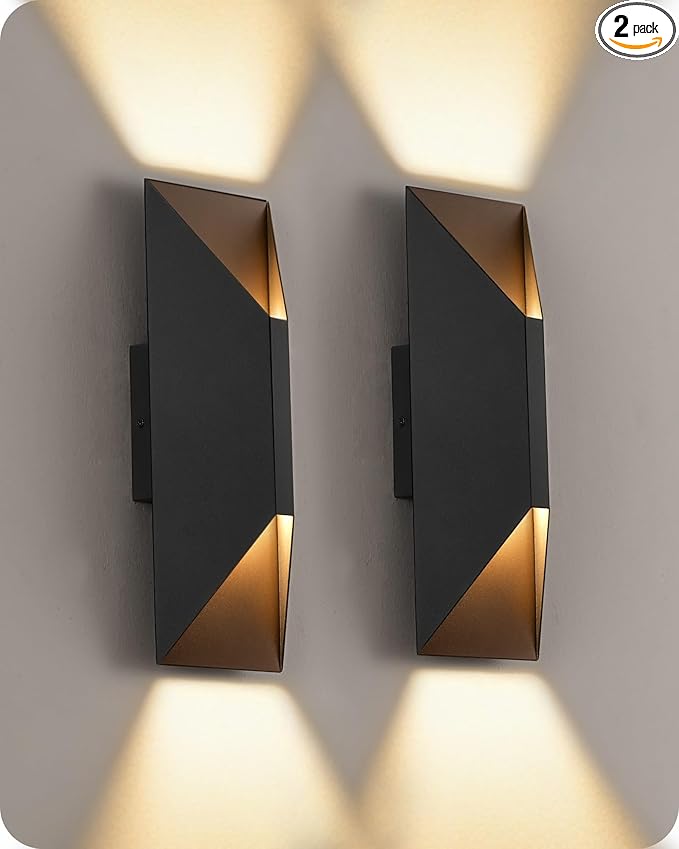 GOBLESON Outdoor Wall Light Set of 2 IP65 Waterproof Porch Lights Outdoor 1600LM 3000K Warm White Up Down Exterior Lighting for House Patio Garage Matte Black Modern (Contemporary 2)
