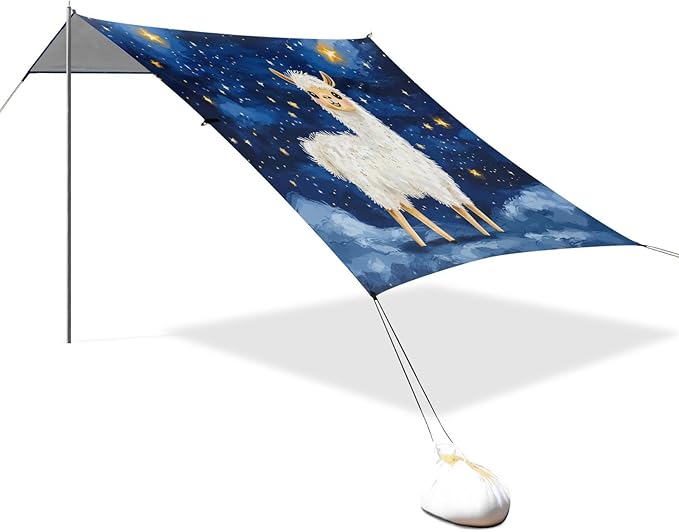 ALAZA Llama Alpaca Starry Stars Beach Tent Sun Shelter UPF50+ Protection Beach Shade Canopy w/ 4 Sandbags for Outdoor Camping Fishing Backyard Fun Picnic 10x9 ft