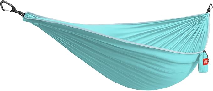 Grand Trunk TrunkTech Single Hammock | Lightweight Ripstop Nylon Camping &amp Travel Hammock 11 ft 500 lb Capacity Includes Carabiners | Aqua/Ice Gray