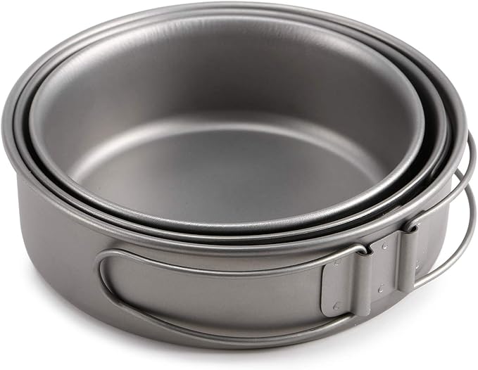 Titanium Bowls 3pcs Titanium Bowls Set Ultralight Titanium Dinner Bowl Pan with Foldable Handles for Outdoor Camping Hiking Picnic