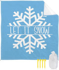 Beach Blanket Waterproof Sandproof OversizedMerry Christmas White Snowflakes Beach Mat with Corner Stakes Sand PocketsWinter Snow Blue Outdoor Picnic Mat for Travel Camping Hiking 83x79In