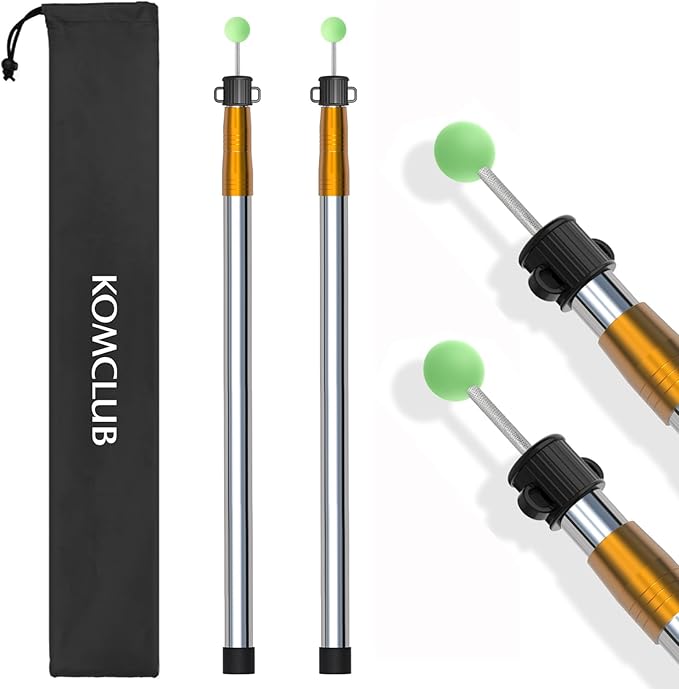 KOMCLUB Telescoping Tent Tarp Pole Adjustable Tarp Poles 3 Section Heavy Duty Canopy Poles Stainless Steel Portable Camping Poles 33-86.61 for Hiking Car Canopy Awning 2Pcs Set (Gold)