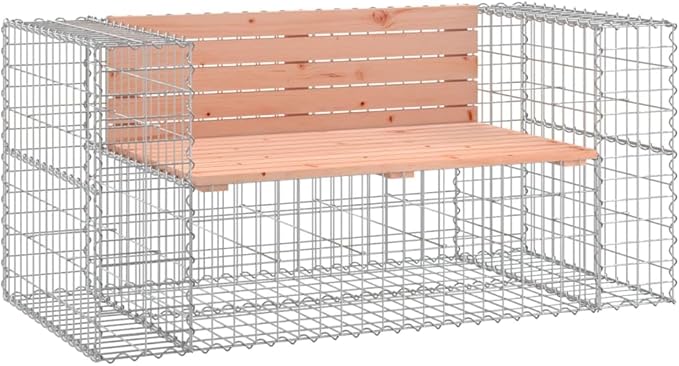 vidaXL Patio Bench with Gabion Design - Solid Douglas Wood Galvanized Steel Base Space-Saving Farmhouse Style for Garden and Backyard