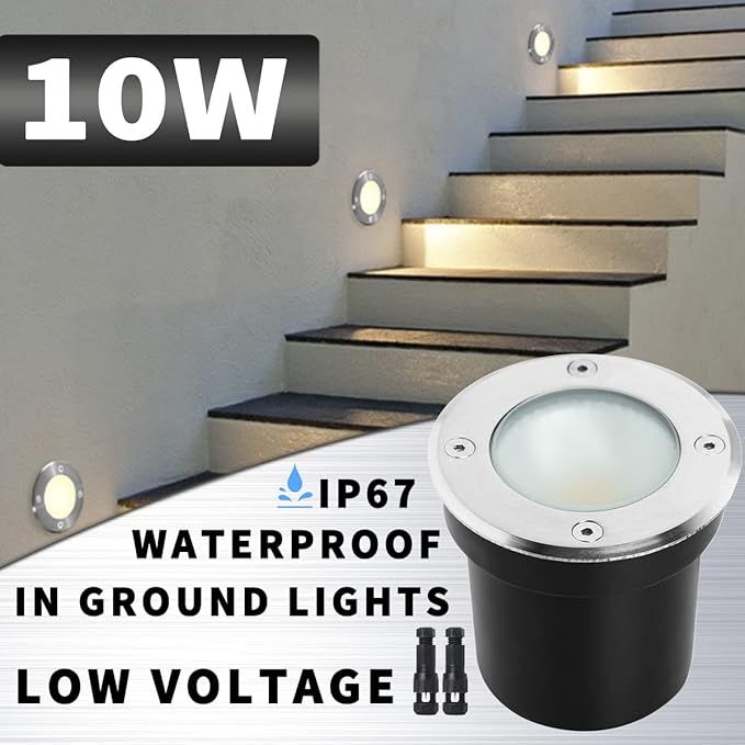 EAGLOD LED Low Voltage Landscape Lights - 10W In-Ground Lights 12V/24V Landscape Lighting with Waterproof IP67 Rating (8 Pack 2700k)