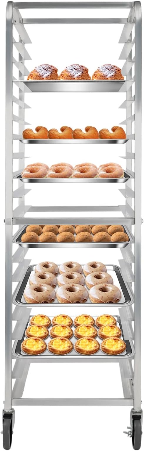 20 Tier Commercial Kitchen Bun Pan Rack Aluminum Alloy Bakery Rack 26 L X 20 W X 69 H Racking Trolley with Casters for Full &amp Half Sheet - Kitchen Restaurant Cafeteria Pizzeria