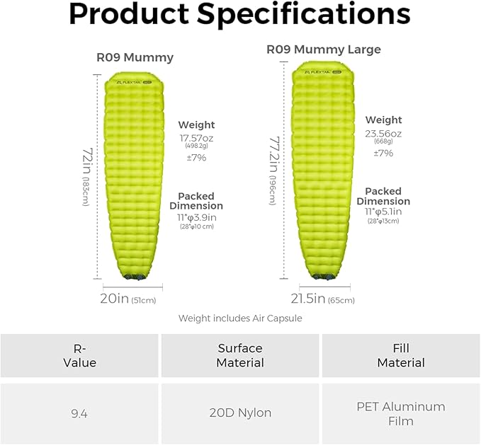 FLEXTAILGEAR Portable Sleeping Pad with Electric Air Pump 9.4 R-Value Self Inflating Sleeping Pad Ultralight Air Mattress for Camping Backpacking Hiking Travel