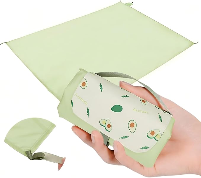 Picnic Blanket Waterproof – Packable Sand Proof Beach Blanket (0.42lb/0.66lb) Compact &amp Foldable Fits in Pocket with Integrated Stakes Ideal for Camping Hiking Travel Concert Festival