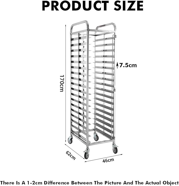 Quick Rack for Baking Pans18-Tier Stainless Steel Bread Pan Rack - Mobile Baking Tray Storage for Proofing Perfect for Bakeries and Kitchens with 4 Wheels for Easy Maneuverability
