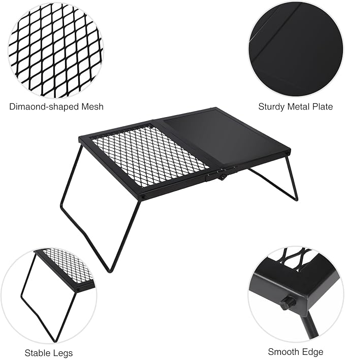 REDCAMP Folding Campfire Grill Heavy Duty Steel Grate Portable Camp Fire Cooking Racks and Griddle for Outdoor Versatile Campfire Cooking