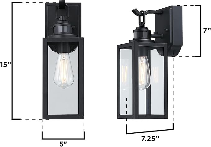 Westinghouse 6122600 Victoria Traditional One Light Outdoor Wall Fixture with Motion Sensor Matte Black Finish Clear Glass