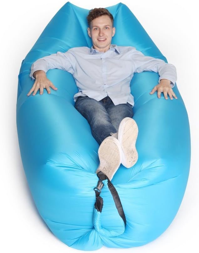 Inflatable Lounger Air Chair Sofa Bed Sleeping Bag Couch for Beach Camping Lake Garden (Blue-2)