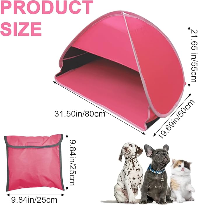 Mini Head Shelter Tent 1 Pack Foldable Pop Up Beach Tent Sun Shelter for Anti-UV Pet &amp Outdoor Camping Picnic Beach Pink-Vinyl L