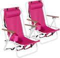 Folding Beach Chair Set of 24-Position Portable Backpack Beach Chairs for Sand Camping Lawn Concert Travel Festival (Pink)